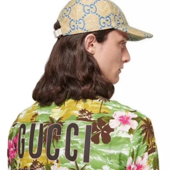 Gucci Blue and Tan Hat Gucci | Accessories | Gucci Blue Monogram Denim Hat With Tan  main image 4
